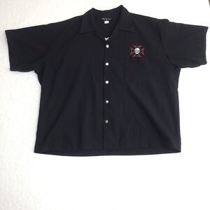 Vintage Johnny Suede Shirt Mens 4X Button Up Embroidered Skull Cross Biker Bowl